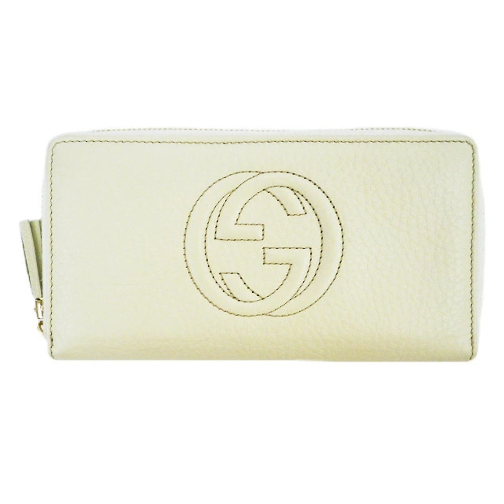 GUCCI Soho Interlocking GG Round Zipper Long Wallet Off White Leather